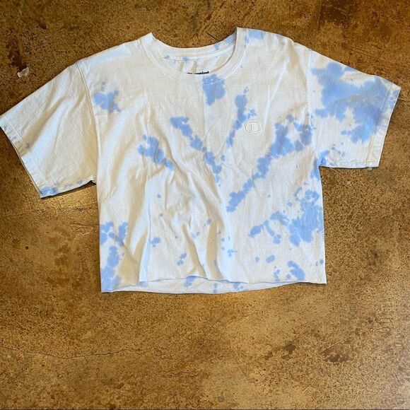 CHAMPION blue and white tie dye crop top tee - Picture 6 of 7